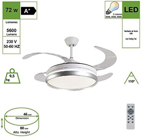 Luce Decorativa Ventilatore Soffitto Luce Led 6000k 4000k 3000k 400cm 72w Con 3 Pale