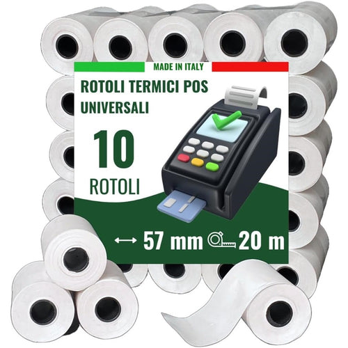 Kit 10 Rotoli Pos In Carta Termica 57mmx20mt Universali Compatibili Con Dispositivi Pos