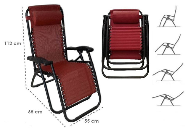 Sdraio Sedia In Textilene Rosso Pieghevole Multiposizione Reclinabile Giardino 221001