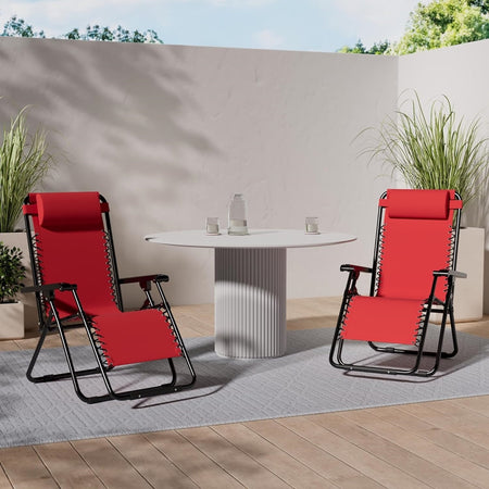 Sdraio Sedia In Textilene Rosso Pieghevole Multiposizione Reclinabile Giardino 221001