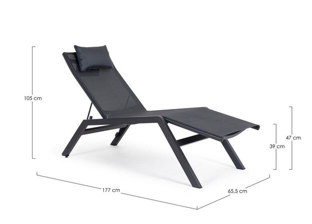 Lettino chaise longue "Krion" con poggiatesta, struttura in alluminio verniciato per esterno