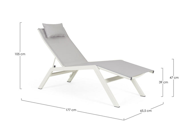 Lettino chaise longue "Krion" con poggiatesta, struttura in alluminio verniciato per esterno