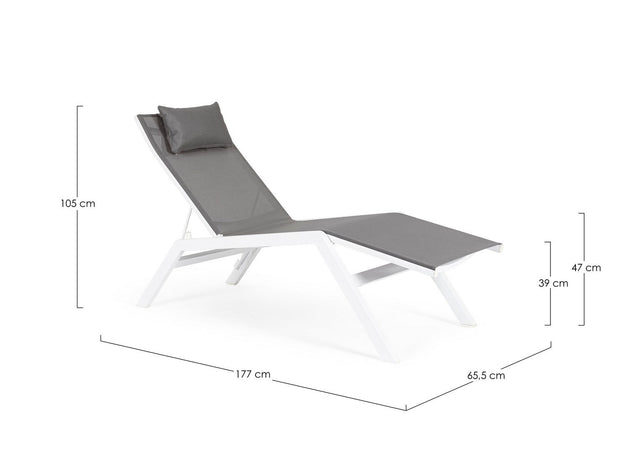Lettino chaise longue "Krion" con poggiatesta, struttura in alluminio verniciato per esterno