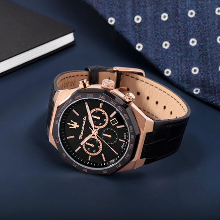 Maserati Stile – Cronografo Uomo Nero Rose Gold Pelle (R8871642001)