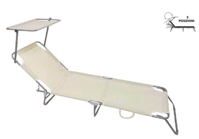 Lettino In Textilene Con Parasole Crema Mare Giardino Schienale Regolabile 281014