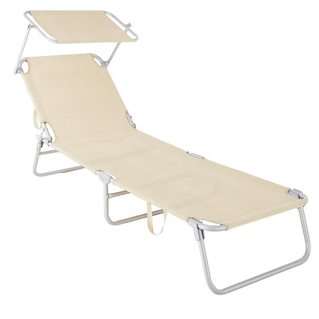 Lettino In Textilene Con Parasole Crema Mare Giardino Schienale Regolabile 281014