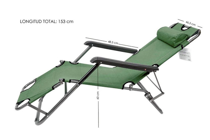 Sedia A Sdraio Lettino Pieghevole Reclinabile In Metallo Con Poggiatesta Verde 017053