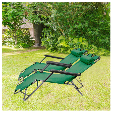 Sedia A Sdraio Lettino Pieghevole Reclinabile In Metallo Con Poggiatesta Verde 017053