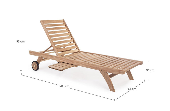 Lettino "Maryland" con ruote rivestite in gomma, in legno di Teak, schienale reclinabile a 4 posizioni