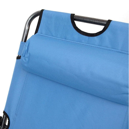 Sedia Sdraio Lettino Pieghevole Reclinabile In Metallo Con Poggiatesta Blu Chiaro 017056