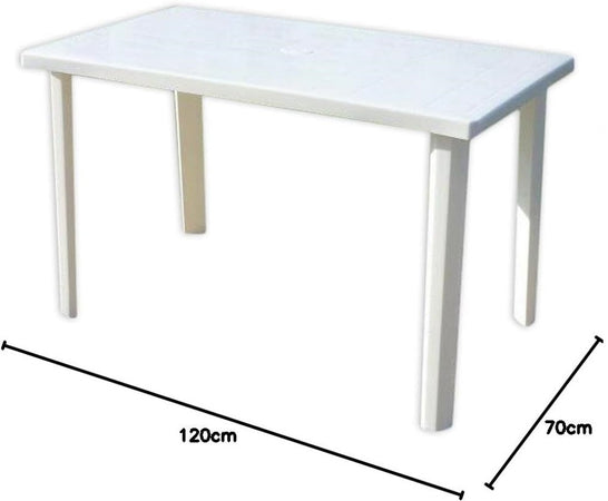 Tavolo Rettangolare Da Giardino 120x70cm Bianco Perfetto Per Spazio Esterno 016301