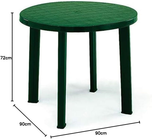 Tavolo Da Giardino Rotondo Verde In Plastica ø 90 Cm Resistente Arredo Esterno 019733