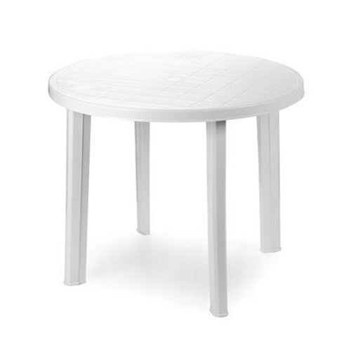 Tavolo Da Giardino Bianco Rotondo In Plastica 90x72cm Resistente Arredo Esterno 008942