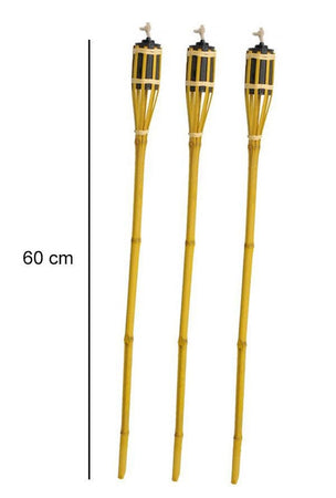 Set 6 Pz Torcia In Bambù Naturale 60 Cm Da Giardino Per Esterni Con Stoppino 011842