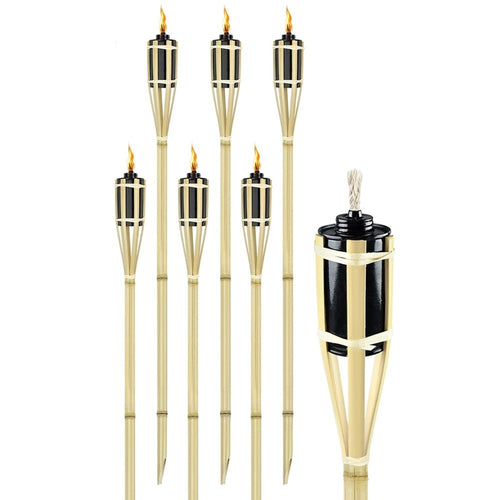Set 6 Pz Torcia In Bambù Naturale 120 Cm Da Giardino Per Esterni Con Stoppino 011843