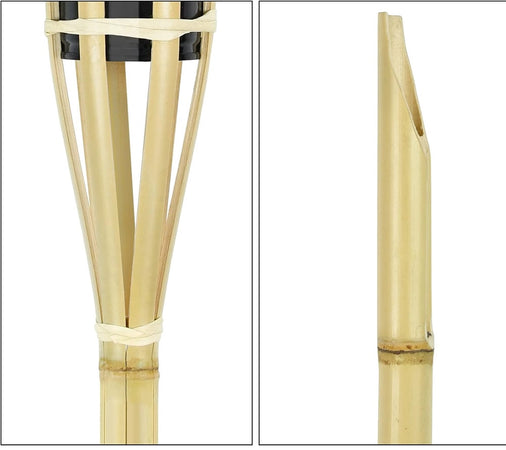 Set 6 Pz Torcia In Bambù Naturale 120 Cm Da Giardino Per Esterni Con Stoppino 011843