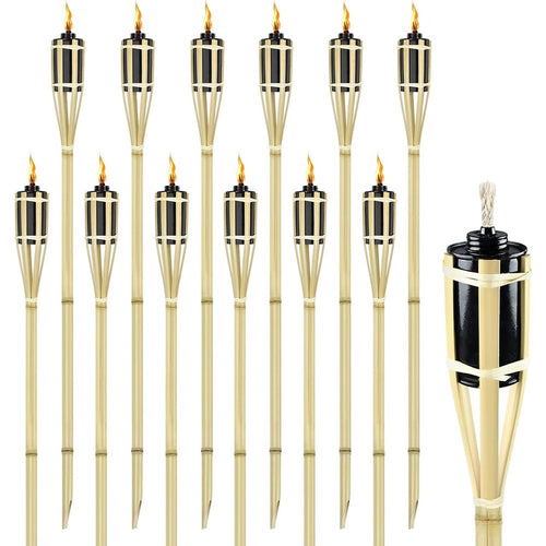 Set 12pz Torcia In Bambù Naturale 150cm Da Giardino Per Esterni Con Stoppino 020097 02335