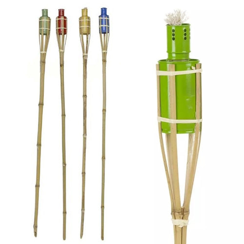 Set 12pz Torcia In Bambù 120cm Colorate Giardino Vialetti Decorazione Esterna 016946