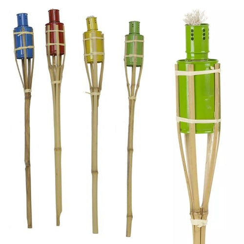 Set 12 Pz Torcia In Bambù 60 Cm Colorate Giardino Vialetti Decorazione Esterna 016788