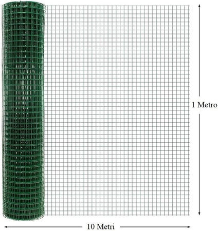 Rete Metallica Plastificata Verde 1x10mt Maglia 12,7x12,7mm Recinzione Protettiva 57733