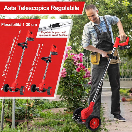 Decespugliatore A Batteria 21v Tagliabordi Elettrico Altezza Regolabile Per Giardini