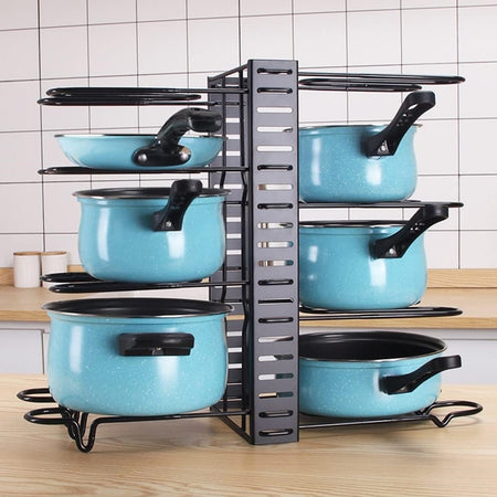 Organizer Per Pentole E Padelle In Acciaio Nero – 2/3/4 Livelli Regolabili – Porta Tegami Resistente Per Cucina – Installazione Verticale O Orizzontale