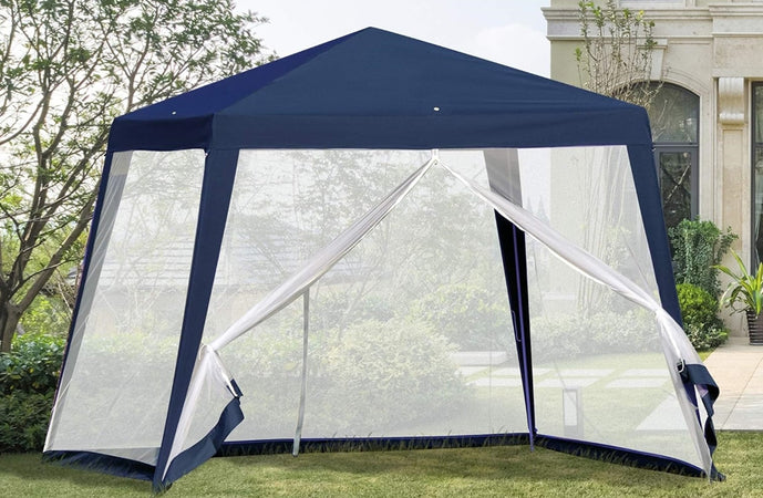 Gazebo Tenda Da Giardino Resistente Removibile 2.5x2.4x3mt Blu Con Zanzariera 222709