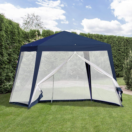 Gazebo Tenda Da Giardino Resistente Removibile 2.5x2.4x3mt Blu Con Zanzariera 222709
