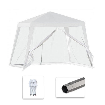 Gazebo Tenda Da Giardino Resistente Removibile 2.5x2.4x3mt Bianco Con Zanzariera 222708
