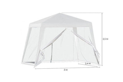 Gazebo Tenda Da Giardino Resistente Removibile 2.5x2.4x3mt Bianco Con Zanzariera 222708