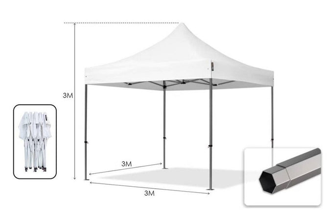 Gazebo Pieghevole Giardino 3x3x3mt Tenda Telo Bianco Padiglione Mercati Sagre 222715