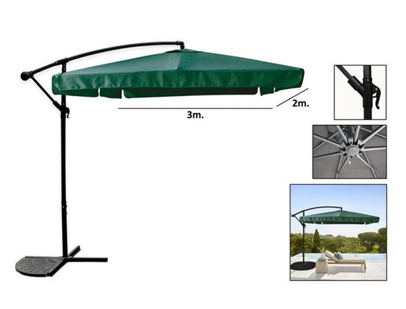 Ombrellone Laterale Da Giardino Protezione Sole 2x3mt Impermeabile Verde Con Base 223210