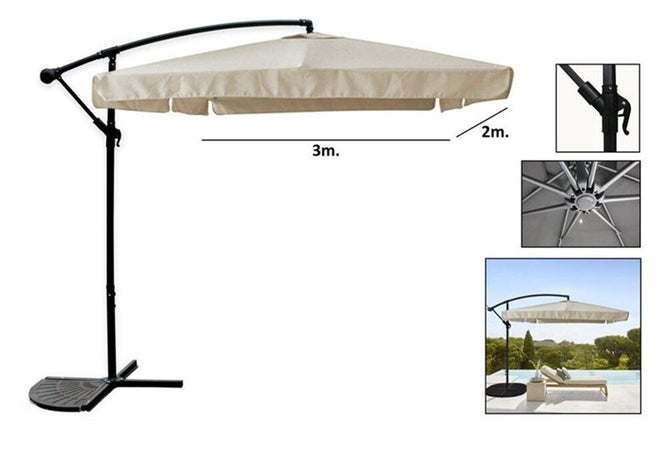 Ombrellone Laterale Da Giardino Protezione Sole 2x3mt Impermeabile Beige Con Base 223211