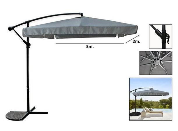 Ombrellone Laterale Da Giardino Protezione Sole 2x3mt Impermeabile Grigio Con Base 223212