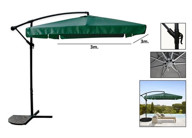 Ombrellone A Braccio Laterale Da Giardino 3x3mt Protezione Sole Verde Con Base 223215