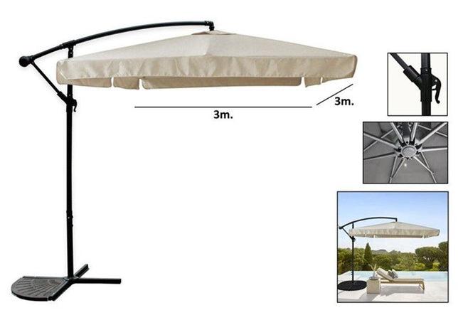 Ombrellone A Braccio Laterale Da Giardino 3x3mt Protezione Sole Beige Con Base 223216
