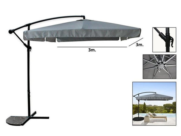 Ombrellone A Braccio Laterale Da Giardino 3x3mt Protezione Sole Grigio Con Base 223217