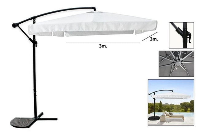 Ombrellone A Braccio Laterale Da Giardino 3x3mt Protezione Sole Bianco Con Base 223218