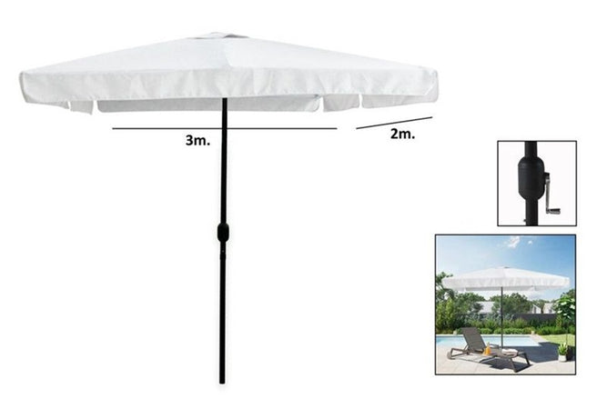 Ombrellone Da Giardino Esterno Balcone Terrazzo Bianco 3x2 Mt Con Manovella 223223