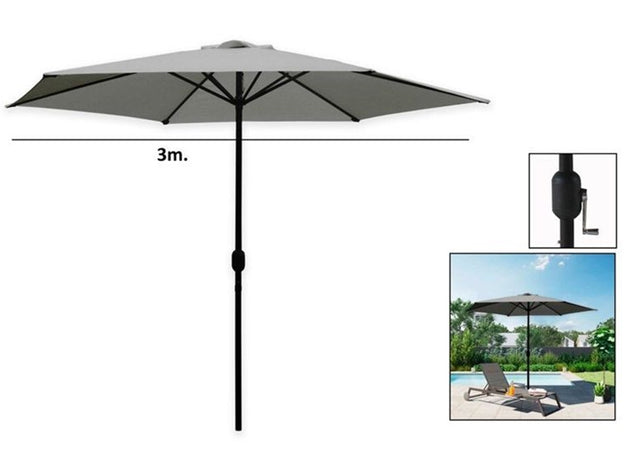 Ombrellone Da Giardino Grigio Palo Centrale Esagonale Parasole Balcone ø300cm 206422