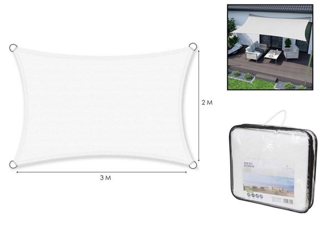 Vela Tenda Rettangolare Parasole Protezione Sole Ombra Giardino 2x3mt Bianca 017034