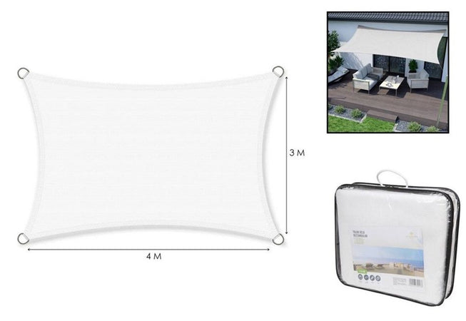 Vela Tenda Rettangolare Parasole Protezione Sole Ombra Giardino 3x4 Mt Bianca 017036