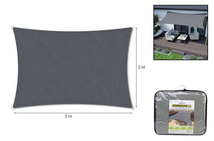 Vela Tenda Rettangolare Parasole Protezione Sole Ombra Giardino 2x3 Mt Grigio 222583