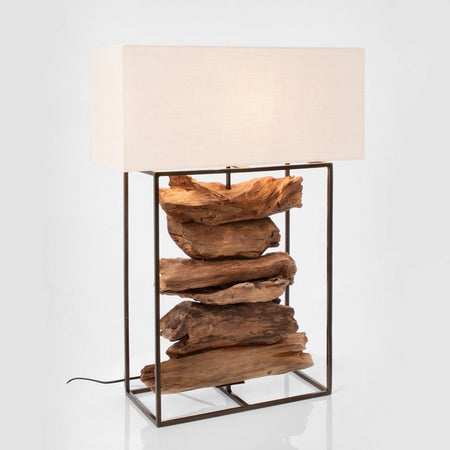 Lampada da tavolo "Kubi" con struttura in legno, colore bianco decorazione interni h 76 cm