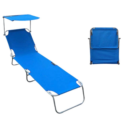 Lettino Con Tettuccio Parasole Blu Sdraio Prendisole 187x55x24 Cm Pieghevole 281018