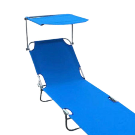 Lettino Con Tettuccio Parasole Blu Sdraio Prendisole 187x55x24 Cm Pieghevole 281018