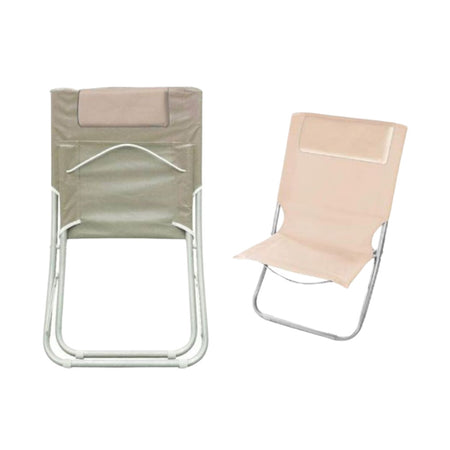 Spiaggina Con Cuscino Per Testiera Crema 57x47x95 Cm Pieghevole Portatile 281016