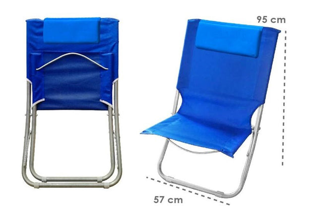 Spiaggina Con Cuscino Per Testiera Blu 57 X 47 X 95 Cm Pieghevole Portatile 281015
