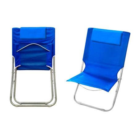 Spiaggina Con Cuscino Per Testiera Blu 57 X 47 X 95 Cm Pieghevole Portatile 281015