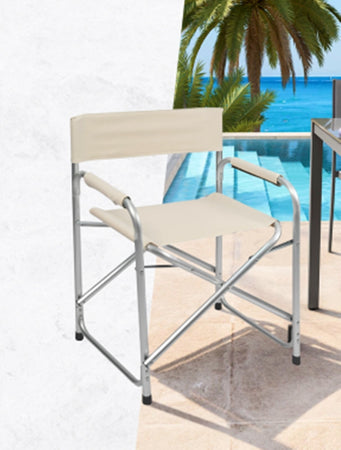 Sedia Regista Beige Pieghevole In Ferro Per Campeggio Mare Spiaggia Giardino 285008